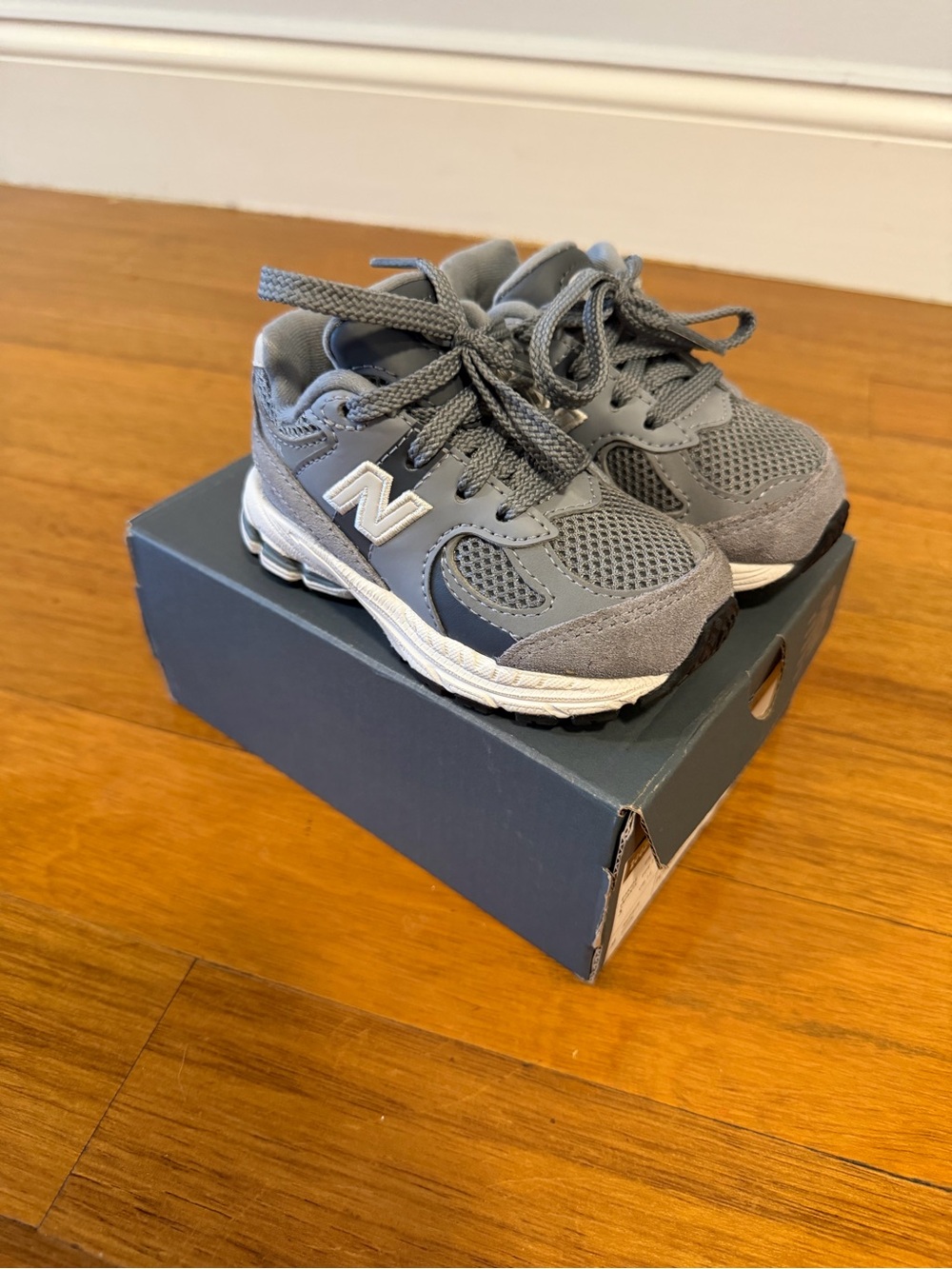 New Balance Kids Gray Mesh & Suede Sneakers